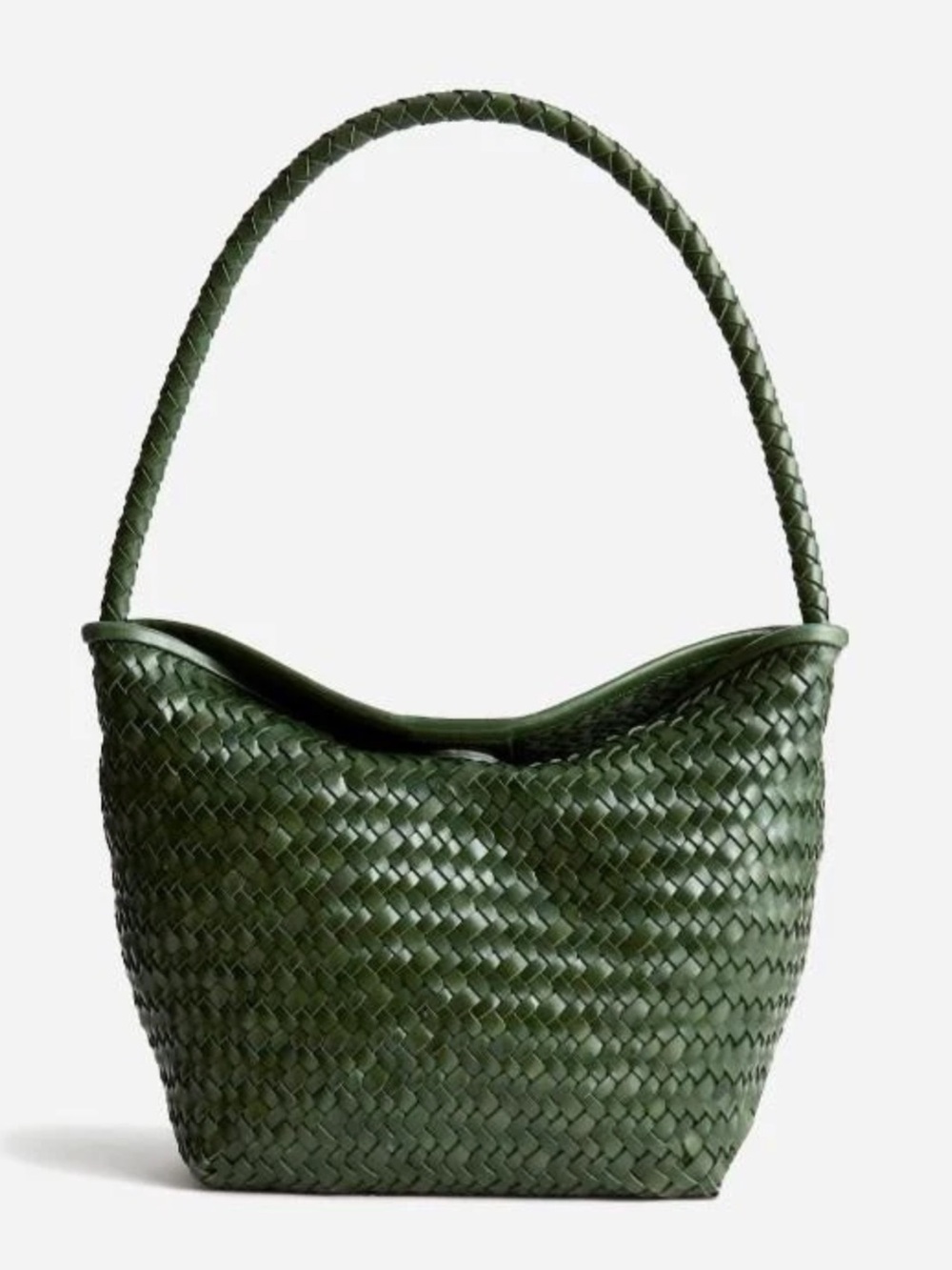 Woven Shoulder Tote Bag in Dark Green